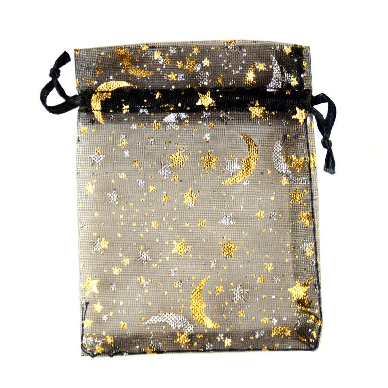 SUNGULF 100Pcs 3x4 Inches Sheer Organza Drawstring Pouches Stars And Moon Wedding Party Favor Jewelry Candy Gift Bags (Black) - Image 2